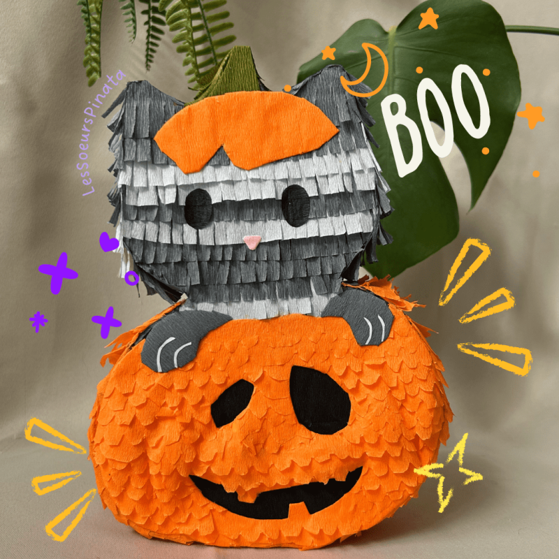 Piñata chat citrouille Halloween